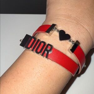 Dior Red Bracelet with Silver Hearts